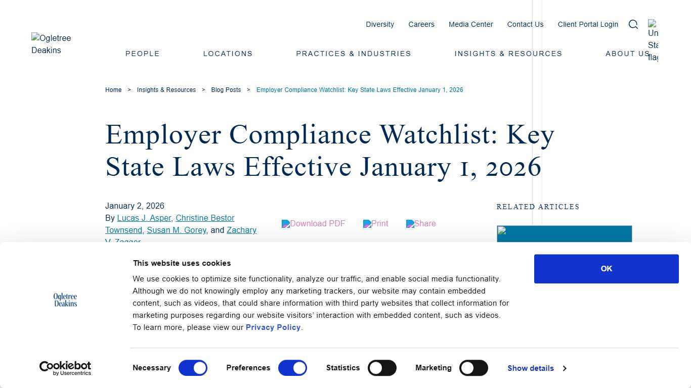 Employer Compliance Watchlist: Key State Laws Effective January 1, 2026 - Ogletree